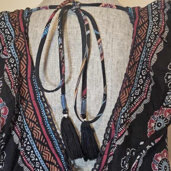 Anthropologie V-Neck Plunge Tunic Mini Dress - Women's Size XL Boho Jungle Black - Picture 10 of 13